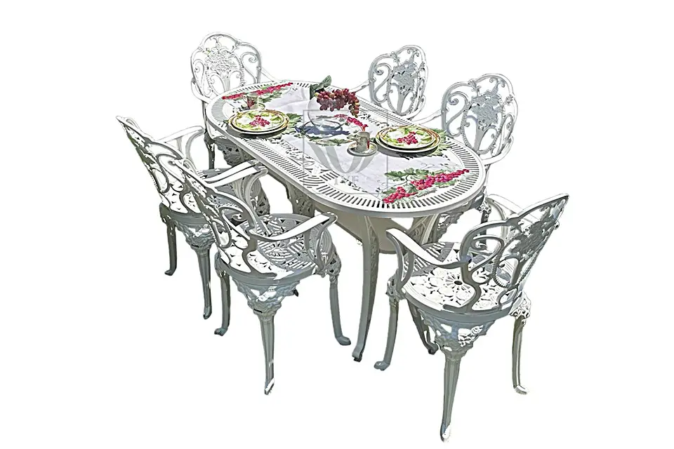 6 Kişilik Oval Beyaz Masa Sandalye Isparta