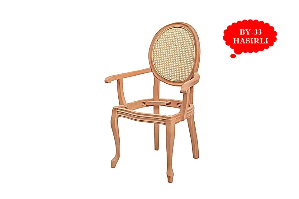 Hasırlı Madalyon Lukens Kollu Ham Ahşap Sandalye İskeleti