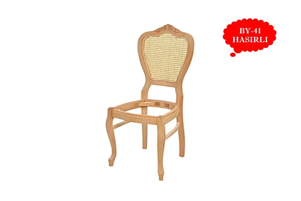 Batman Hasırlı, Oymalı, Klasik Ham Ahşap Sandalye İskeleti