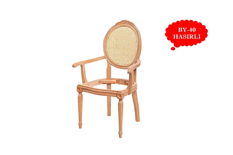 Hasırlı, Torna Ayaklı, Oymalı, Kollu Ham Sandalye İskeleti