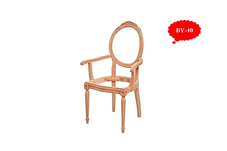 Oymalı, Torna Ayak, Kollu Madalyon Ahşap Sandalye İskeleti