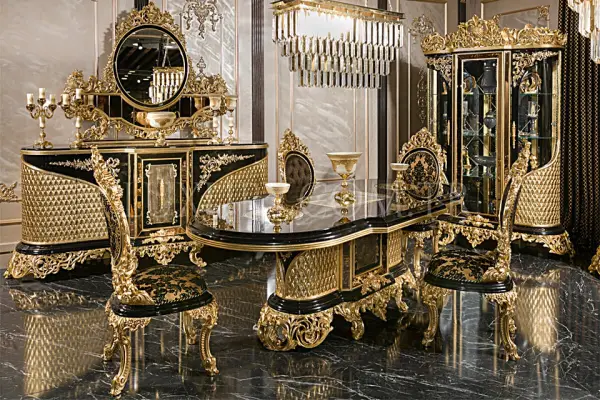 Lüks Hazar Klasik Siyah Yemek Odası Takımı | Masko İstanbul | Luxury Line Mobilya