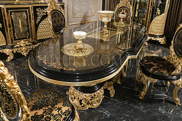 Lüks Hazar Klasik Siyah Yemek Odası Takımı | Masko İstanbul | Luxury Line Mobilya