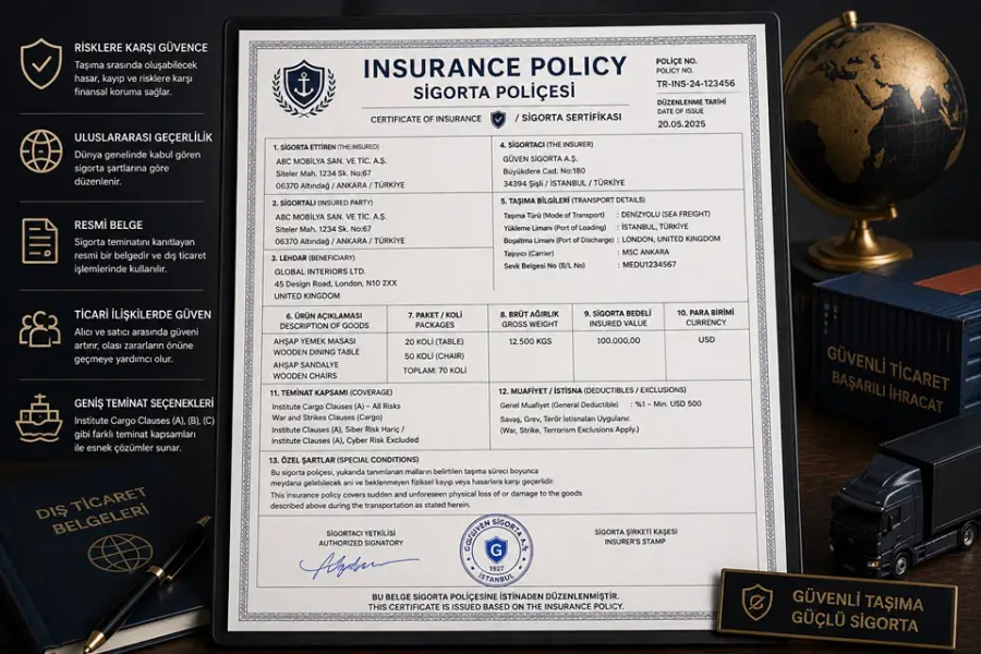 Dış Ticarette Sigorta Poliçesi (Insurance Policy / Certificate of Insurance) Nedir?